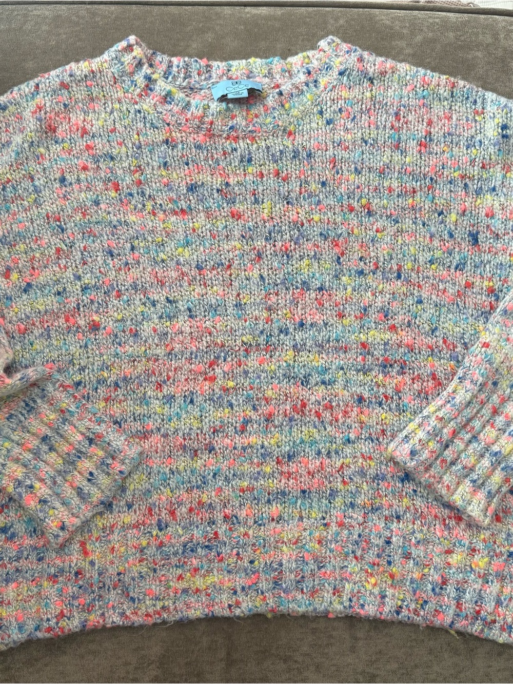 CeCe Pastel Speckled Knit Pullover in Pink, Blue & Yellow